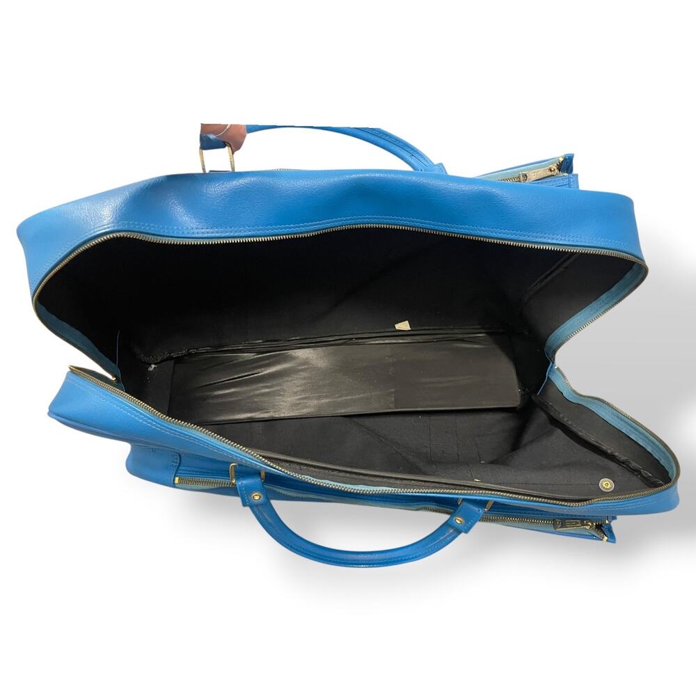 Rare Vintage 1970s Adidas Electric Blue Leather Tennis Bag Trefoil Era Duffel - Picture 6 of 9